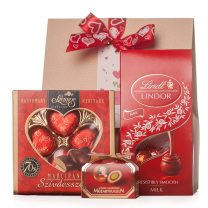 Romantikus ajándékcsomag Valentin napra csokoládékkal
