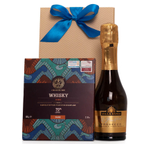 Alkoholos csomag férfiaknak whiskys csokival és pezsgővel